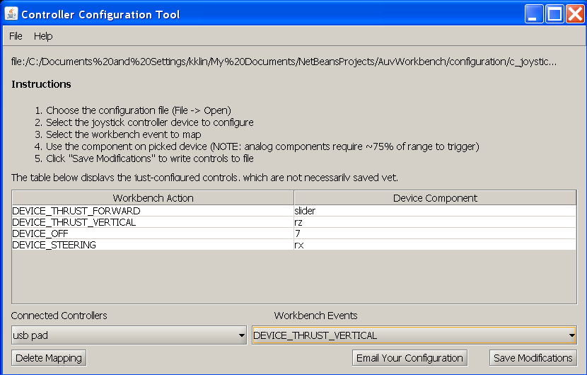 Joystick Configuration Panel