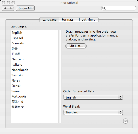 International Preference Pane