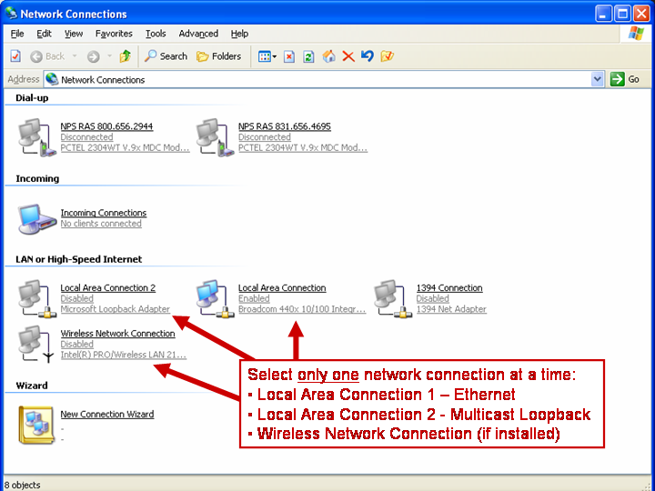 Windows Network Connections Panel